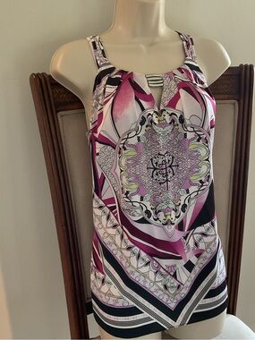 White House Black Market Pink Black White Printed Sleeveless Camisole